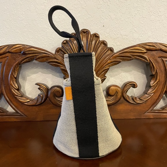 Hermès Canvas Toile Saxo Carry Sack Bag Grey Black Tote - Picture 4 of 14